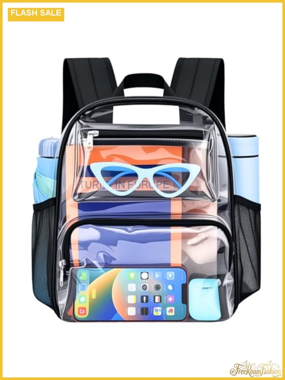 Clear Backpack Stadium Approved 12x6x10 Water-Resistant PVC Daypack for